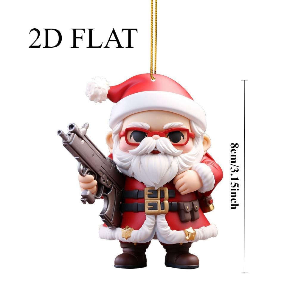Acrylic Flat 2D Christmas New Domineering Santa Claus Holiday Pendant Car Rearview Mirror Pendant Christmas Tree Pendant
