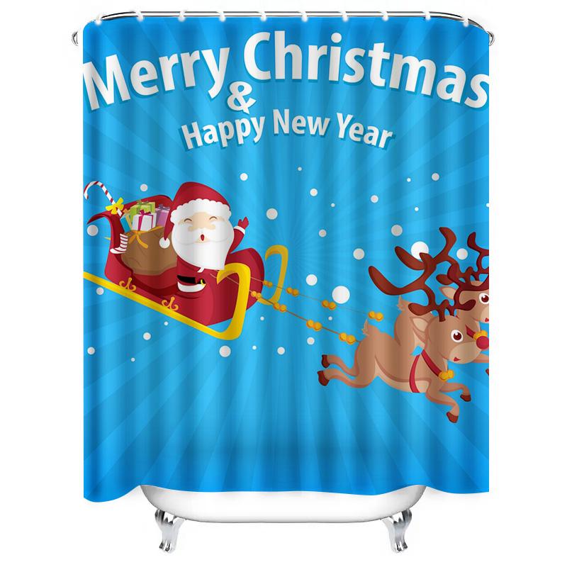 TU Christmas Santa Claus Reindeer Shower Curtain Festive Holiday Bathroom Decor Set Waterproof XMas Pattern Home Textile Gift