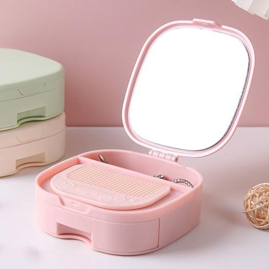 Travel Jewelry Case with Mirror And Comb Portable Compartmented Jewelry Storage Box Mini Jewelry Organizer for Women Earrings Small Accessories