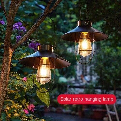 Solar Outdoor Courtyard Light Retro Pendant Light Garden Iron Art Pendant Light Camping Balcony Atmosphere Decoration Small Night Light