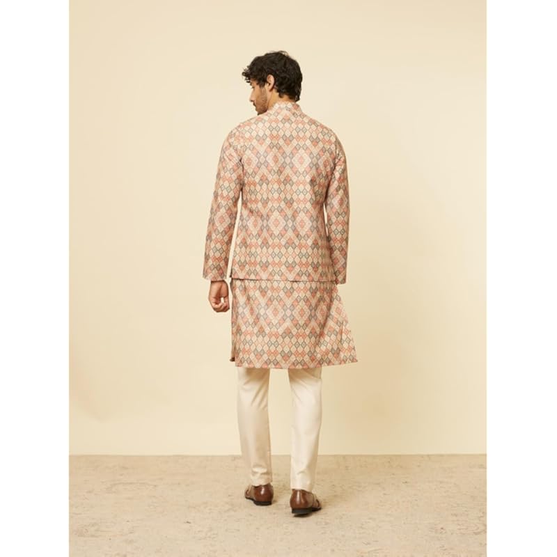 Manyavar Mens Beige Blended Viscose Printed Jackets