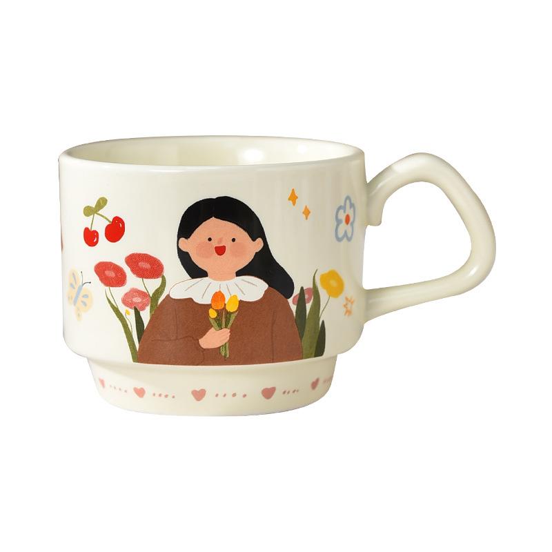 Cute Cup Stacked Cup Ceramic Mug Household Parent Child Cup Family Four-piece Cup Children's Milk Breakfast Cup
