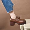 Platform shoes women's spring new first-layer cowhide round head low-top single shoes muffin casual shoes lace-up
