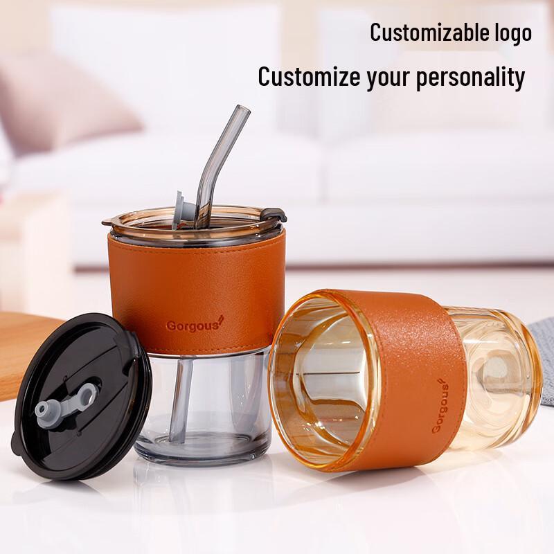 Bamboo Joint Glass Cup with Lid and Straw