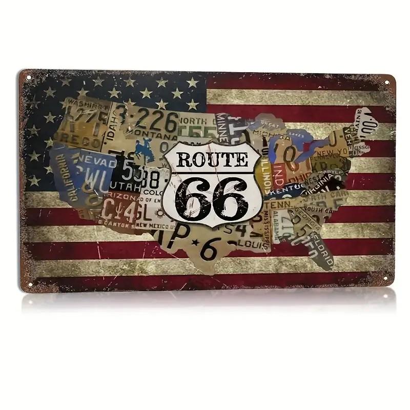 High Definition Tin Sign Vintage Route 66 Retro Metal Wall Art Decor Set for Man Cave Garage Bar Pub Auto Enthusiast Room