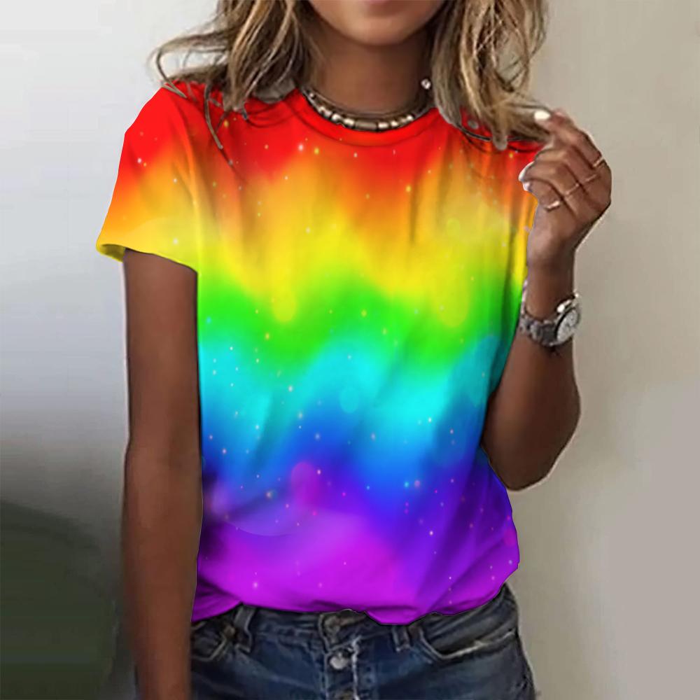 Color Heart Star 3D Print T-Shirts Women Fashion Casual Short Sleeve T Shirt Y2k Harajuku Streetwear Tees Top Female Clothing