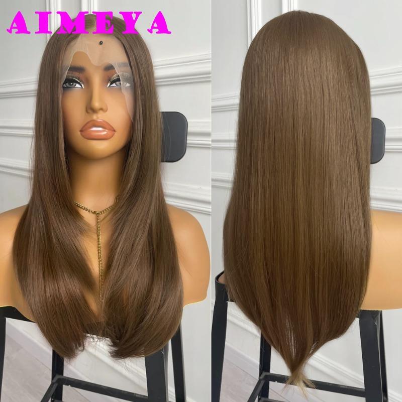 

AIMEYA Layered Cut Wig 13x4 Brown Lace Front Wig Shoulder Length Synthetic Hair Glueless Daily Use Cosplay Women s Wig Natural
