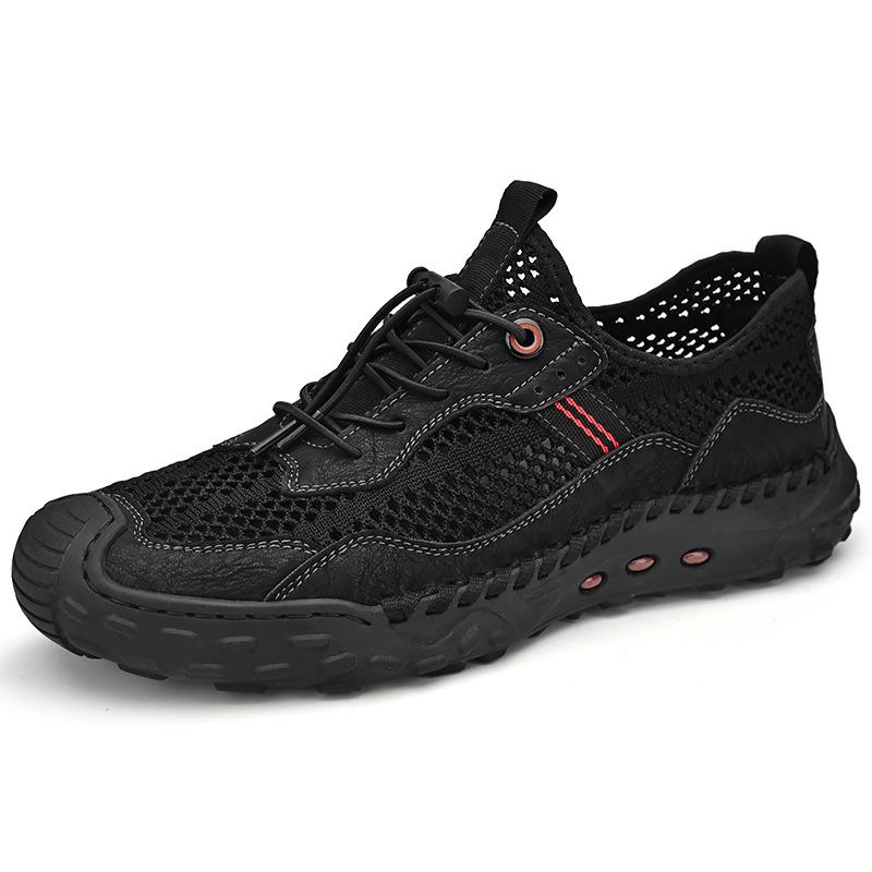 Mesh shoes men's 2025 summer breathable mesh hollow one pedal casual shoes sports non-slip large size seam sole men's shoes