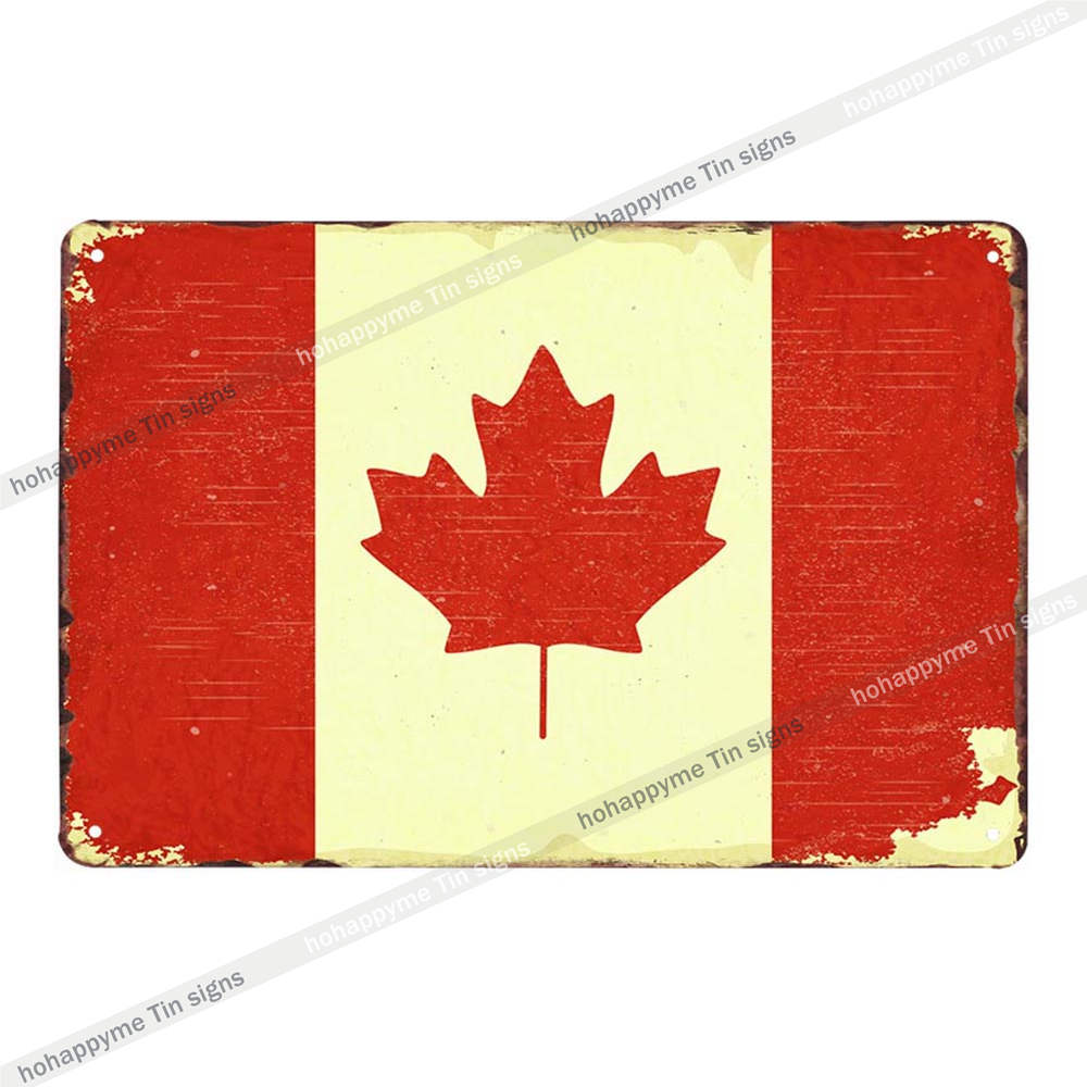 American Canada National Flag Wall Decoration Tin Sign Vintage Country Flag Metal Plaque Childrens Room Decor xcm