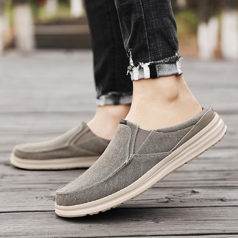 Men Khaki Sandals Slip On Slippers Casual Canvas Shoes Summer Cloth Shoes for Farther Plus Size Lightweight