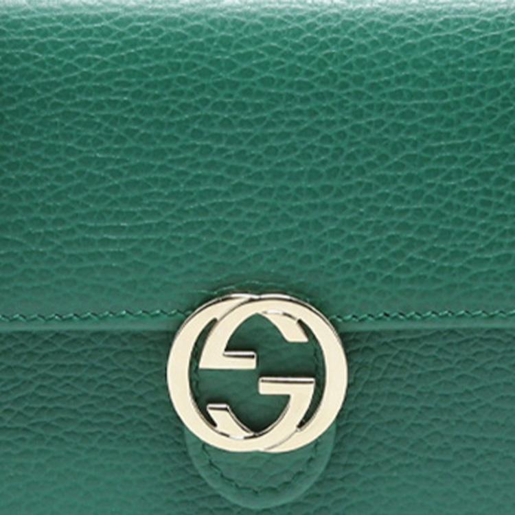 Gucci Logo Double G Litchi Grain Chain Messenger Envelope Wallet Crossbody Shoulder Bag Women Bags Green 615523-CAO0G-3120