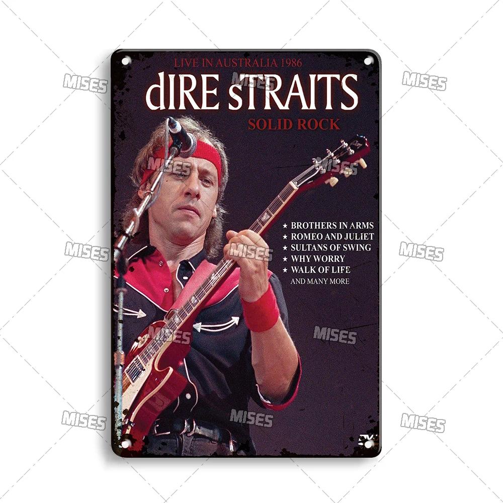 MISES Rock Band Metal Poster DIRE STRAITS Band Decorative Plate Metal Sign Rusty Metal Plaque Home Club Kitchen Metal Tin Sign
