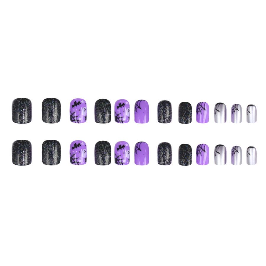 Sweet Purple Little Devil Halloween Press-on Nails with Glitter Silver Edges