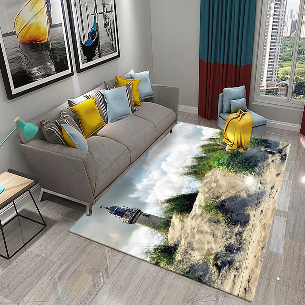 Bathroom Kitchen Entrance Non-slip Living Room Bedroom Floor Rug Lighthouse Rug Sunset Beach Theme Rug
