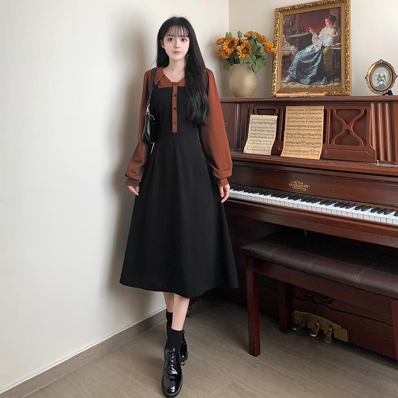 

Платье макси с длинными рукавами и вставками в стиле ретро для женщин, осень 2023 г. M