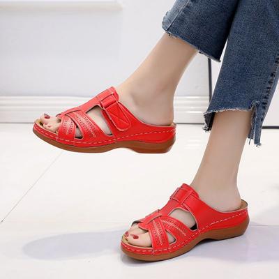 2024 Damen Keilsandalen Sommer Premium Orthopädische Zehensandalen Vintage Rutschfestes Leder Lässige Damen Plateau Retro Schuhe