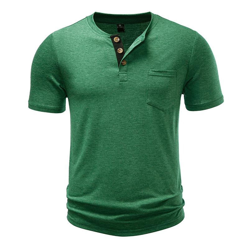 Men's Heathered Slub Cotton Henley T-Shirt - 3-Button Contrast Placket Chest Pocket Crew Neck Casual Slim Fit Daily Tops In Multiple Solid Colors