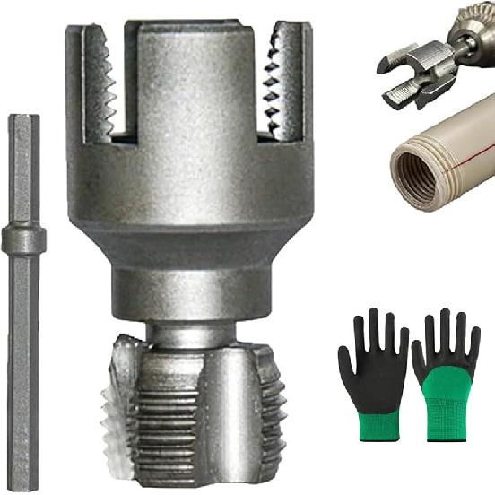 Internal External Pipe Thread Cutting Tool,Electric Drill Compatible PVC Pipe Threader,Plastic Pipes Thread Trimming & Angle Bolt Repair Tools (A)