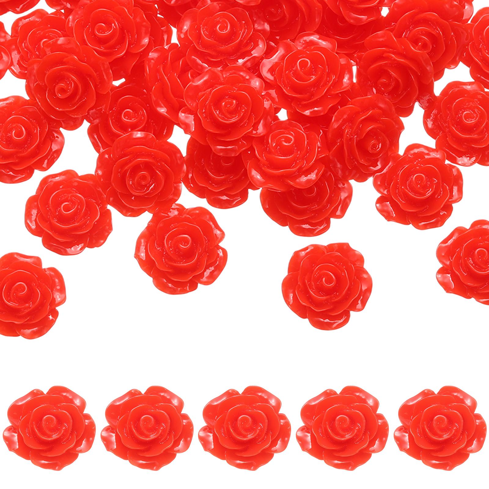 

50Pcs Resin Rose Flower Beads 20mm Flatback Flower Charm Opaque Carve Rose Beads No Hole for DIY Jewelry Making Nails Hair Clip красный
