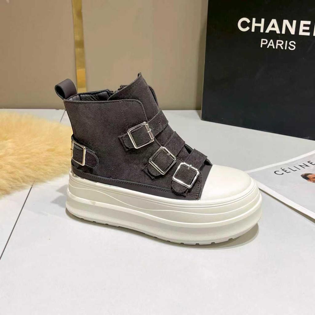 Thick-soled Small Square Buckle Short Boots Women's 2025 Autumn New Fashionable Versatile Breathable Casual Height-increasing Martin Boots