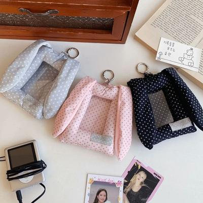 Cute Polka Dot Rabbit Ears Pillow Card Holder INS Korean Style Soft Kpop Photocard Holder 3-inch Gift ID Card Protector