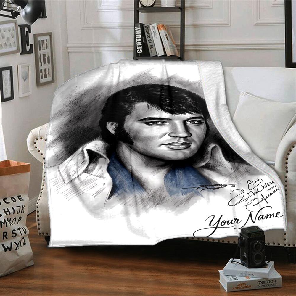 Elvis Presley Personalized Name Blanket Throw Customizable Blanket Durable Comfort Versatile for Office Office Chair Picnics Nap Four Seasons Universa