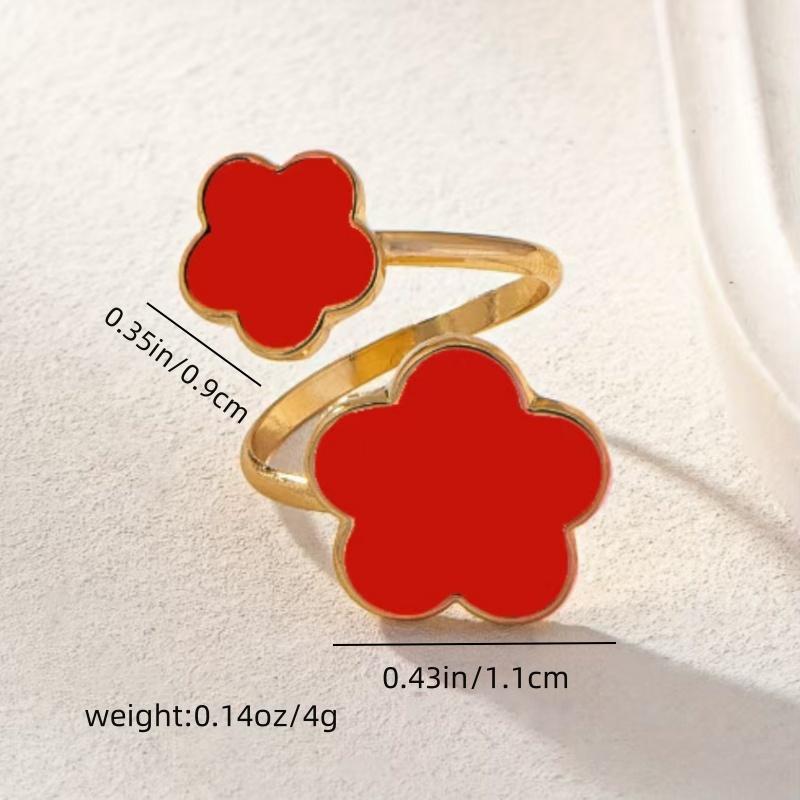 1 Piece Simple Stainless Steel Oil Drop Five Flower Ring Earrings Birthday Gift for Mom and Friends Various Occasions