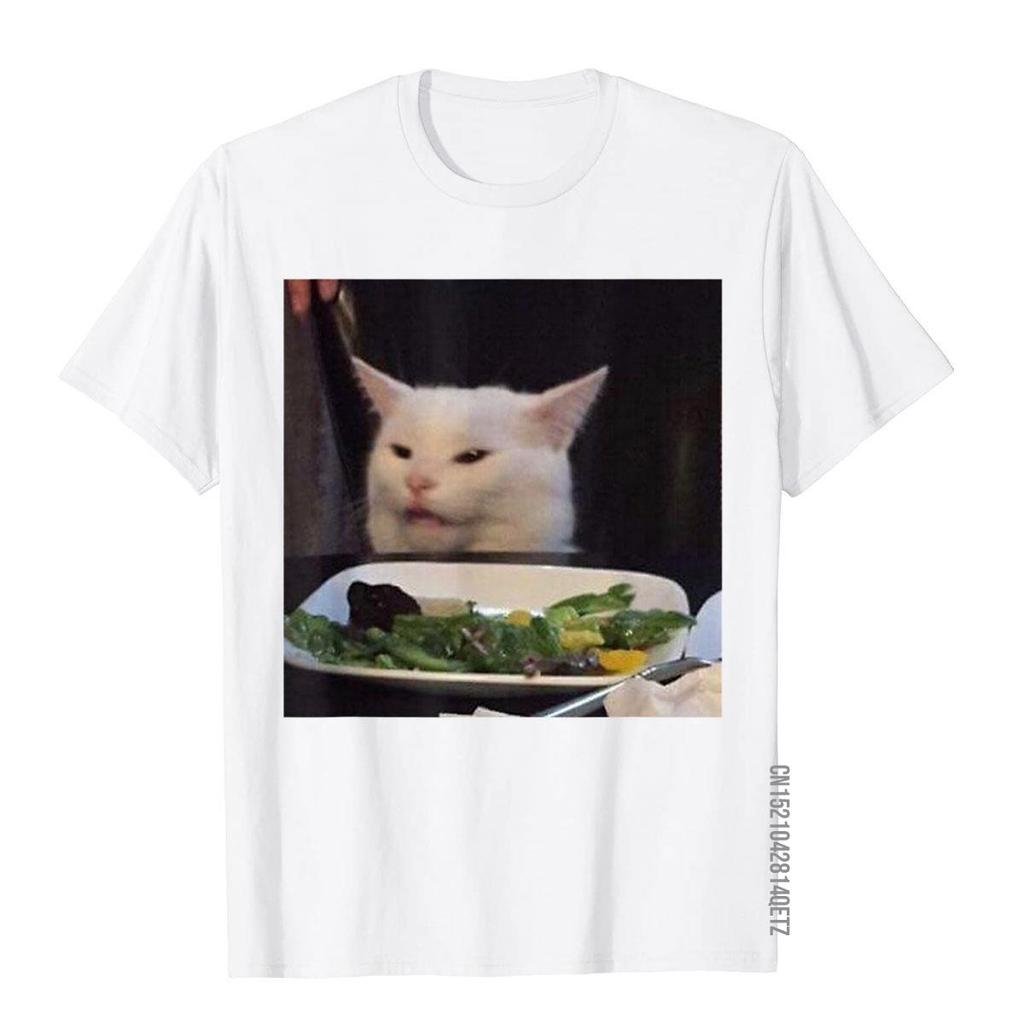 Dinner Table Cat Meme Funny Internet Yelling Confused Gift Tshirt Top Tshirts Novelty Coupons Unisex Tops Tees Tight Cotton