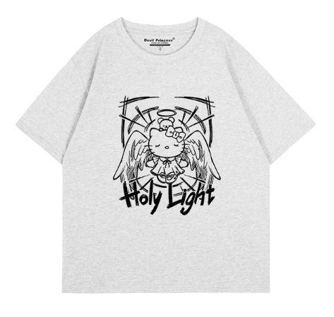

High Quality 100 Cotton Angel Print Unisex Casual Tee for Adults Kids 2026 Summer Hello Kitty Holy Light Tshirt S