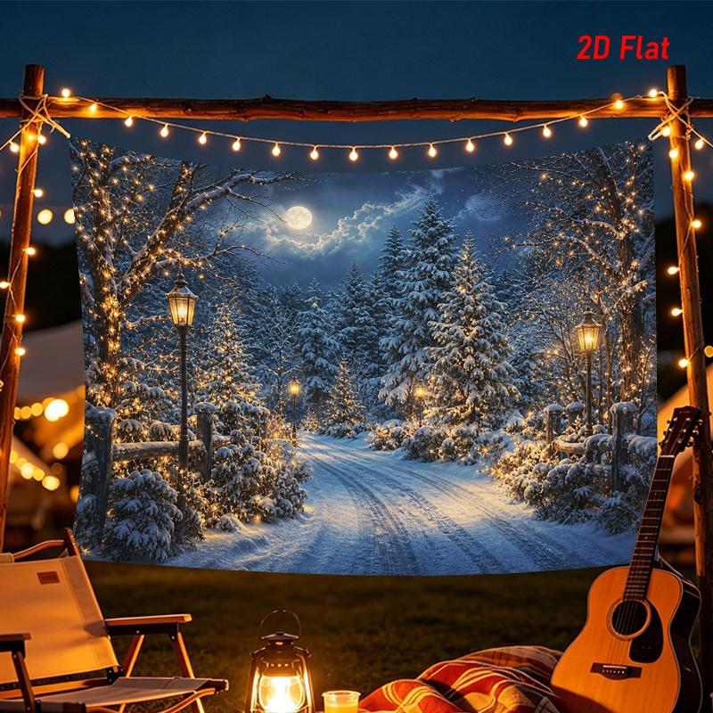 1Pc Winter Night Snow Warm Lights Tapestry Wall Hanging, Decorative Fabric Poster for Bedroom, Living Room, Dorm & Home Decor