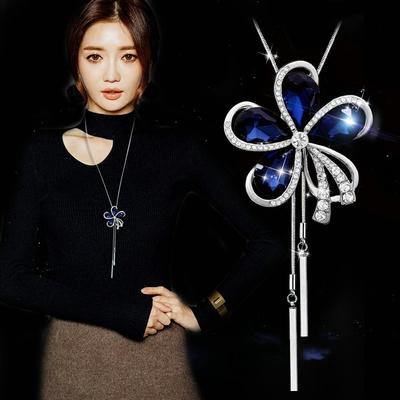 Korean Version of Personalized Crystal Flower Versatile Clothing Hot-selling Pendant Sweater Chain Women's Long Necklace