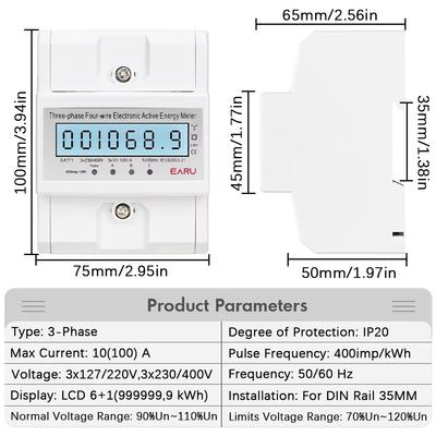 4P 3 Phase 4 Wires BI-Direction Measuring Energy Meter Electricity Usage Meter Power Consumption MonitorAC 3*220/400V kWh Meter