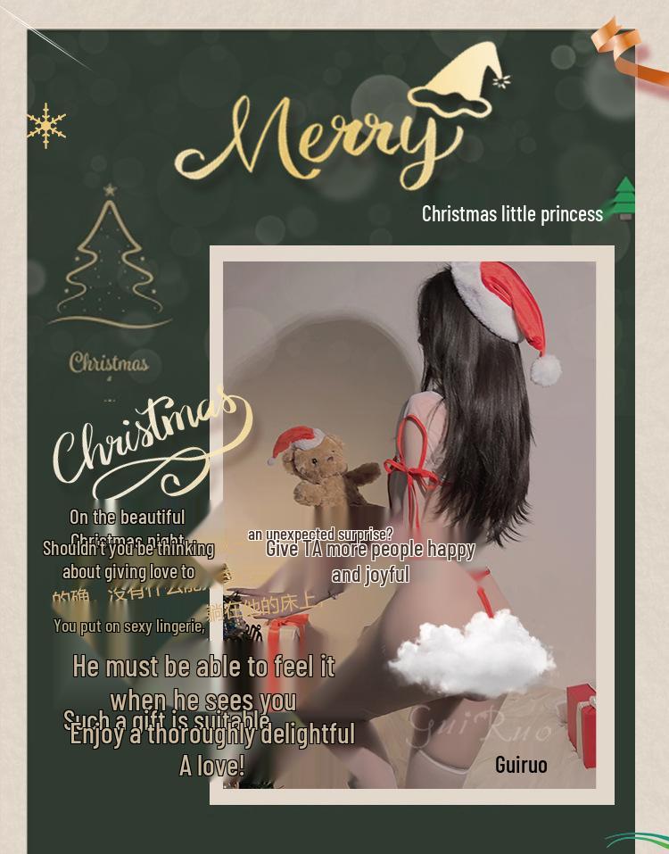 Alluring Velvet Mesh Open Crotch Christmas Lingerie Bodysuit Set for Women