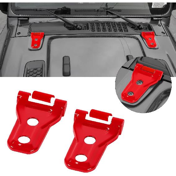 Hoolcar Engine Hood Hinge Cover Exterior Decoration Accessories for 2018-2024 2025 Jeep Wrangler JL JLU & Gladiator JT, Red