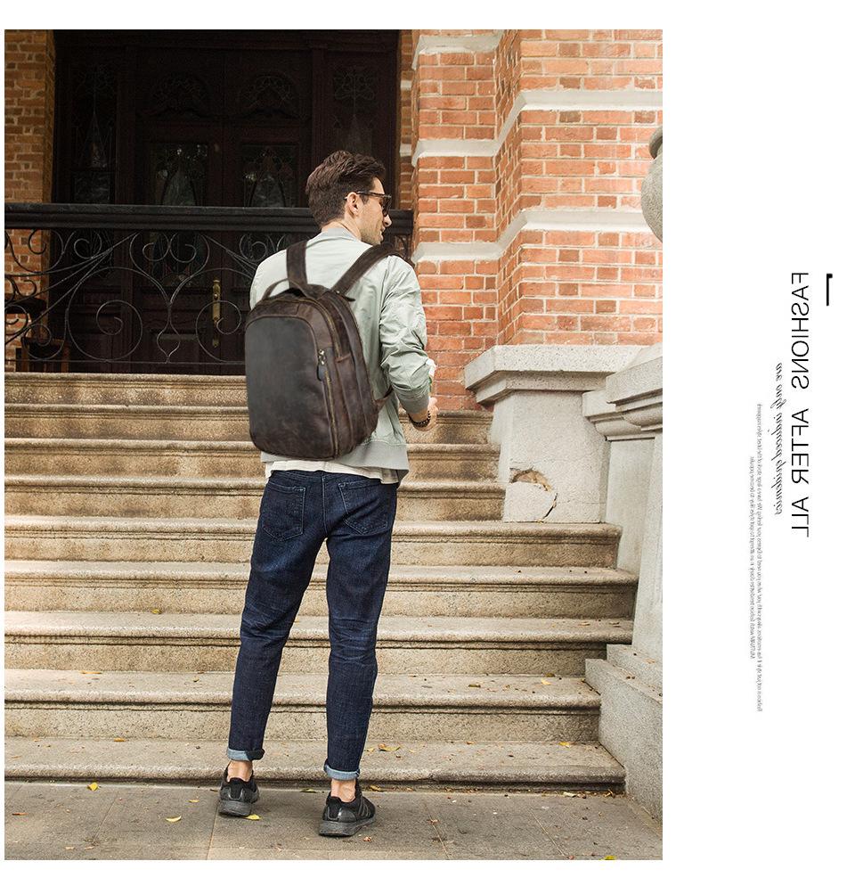 Crazy Horse Leather 14-Inch Retro Men's Backpack Laptop Bag