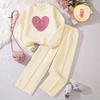 Girls' Big Kids 2-Piece Outfit Set Heart Print Long Sleeve Sweatshirt with Casual Wide Leg Pants Trendy Fall Winter Wear