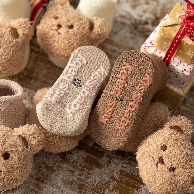 Cartoon Bear Baby Socks Girls Boys Newborn Anti Slip Soft Warm Winter Autumn Toddler Indoor Floor Thick Socken Infant Stockings