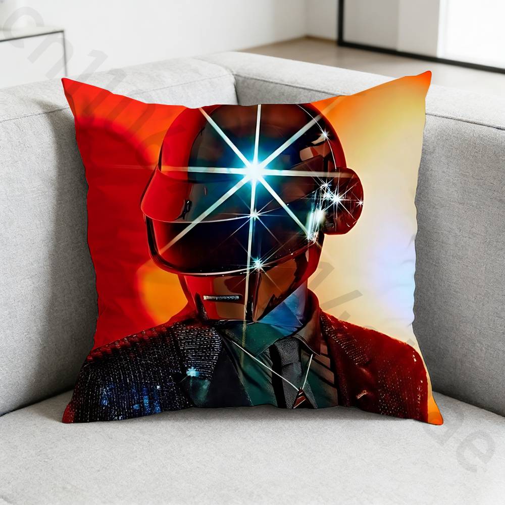 DDaft PPunk Band Pillow Case Antidustmite Pillowcase Invisible Zipper Silky Short Plush Sofa Cushion Cover