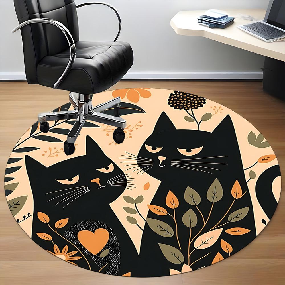 1PC Cats Floral Office Round Area Rug, Indoor Mat Suitable For Office, Under Office Chairs Bedroom Living Room Home Decor, Room DecoT1223050