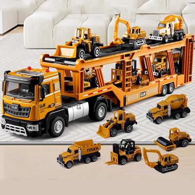 1:40 Double-decker Transport Vehicle Boys Diecast City Carrier Car Light Sound Truck Construction Collection Toys For Children