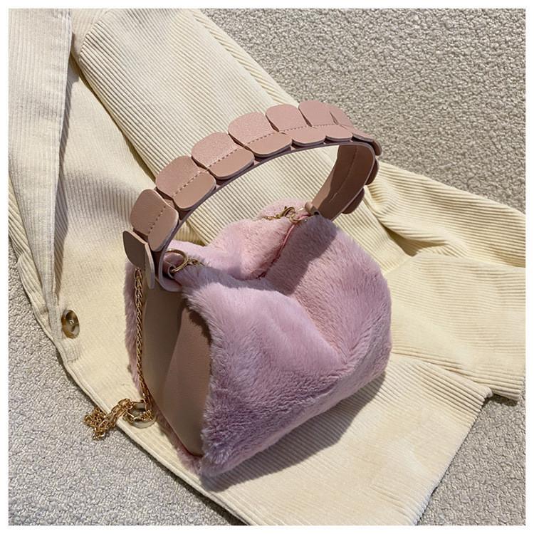 Fashionable Mini Fluffy Tote Bag Stylish Plush Crossbody Purse For Women розовый