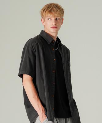 WV PROJECT Cool Summer Stripe Pigment Short Sleeve Shirt Black Charcoal Mjss7787