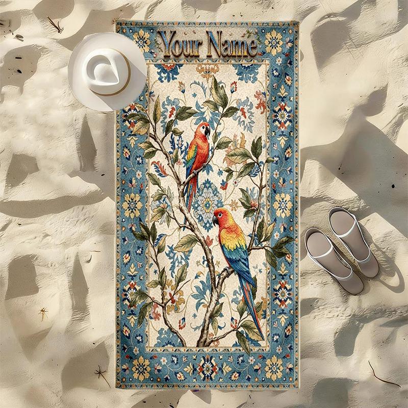 Custom Name Floral Parrots Quick-drying, highly absorbent beach towel,suitable for the beach, pool, gym, and travel.Sports sweat towel Convenient and