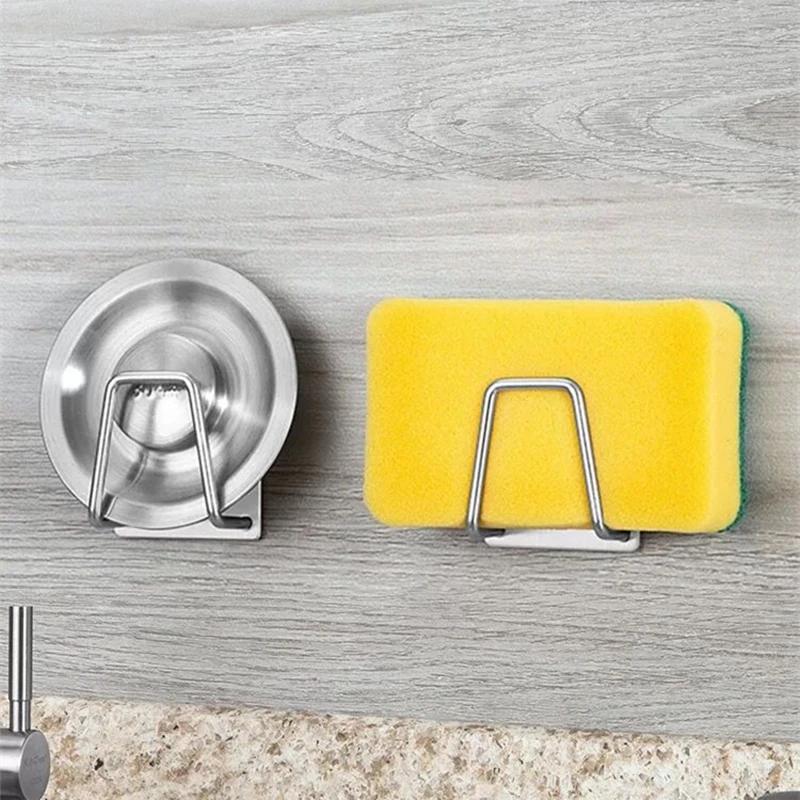 Stainless Sponges Holder Steel Kitchen Self Adhesive Sink Drain Basket Storage Rack Wall Hook Home Organizer Kitchen Accessories