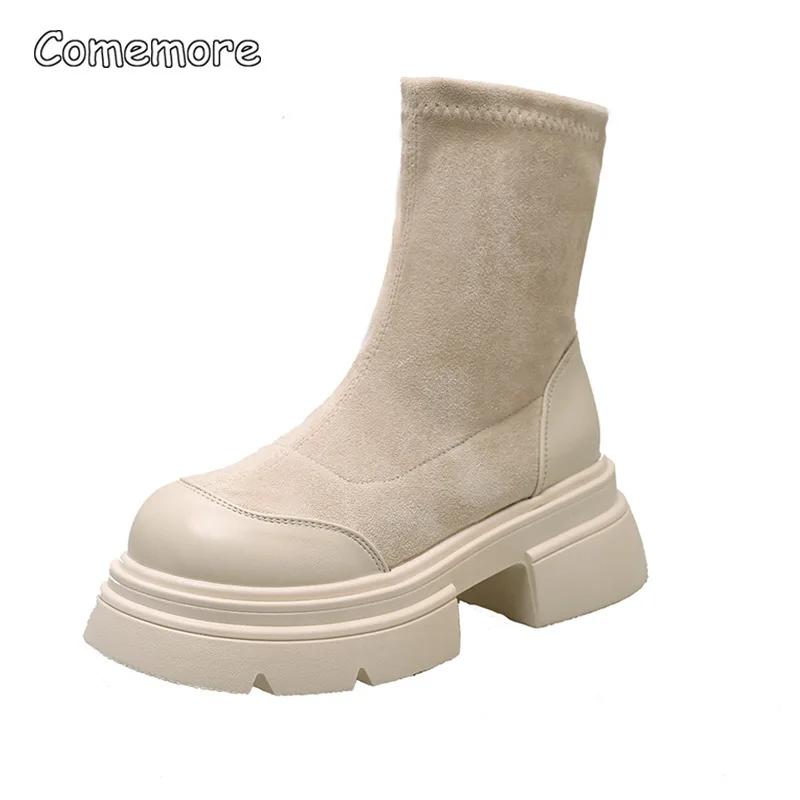 

trend Comemore trend Side Zippers Ladies Elegant Platform Thick Bottom Shoes Black Women s Short Boat Winter Woman Suede Ankle Boots