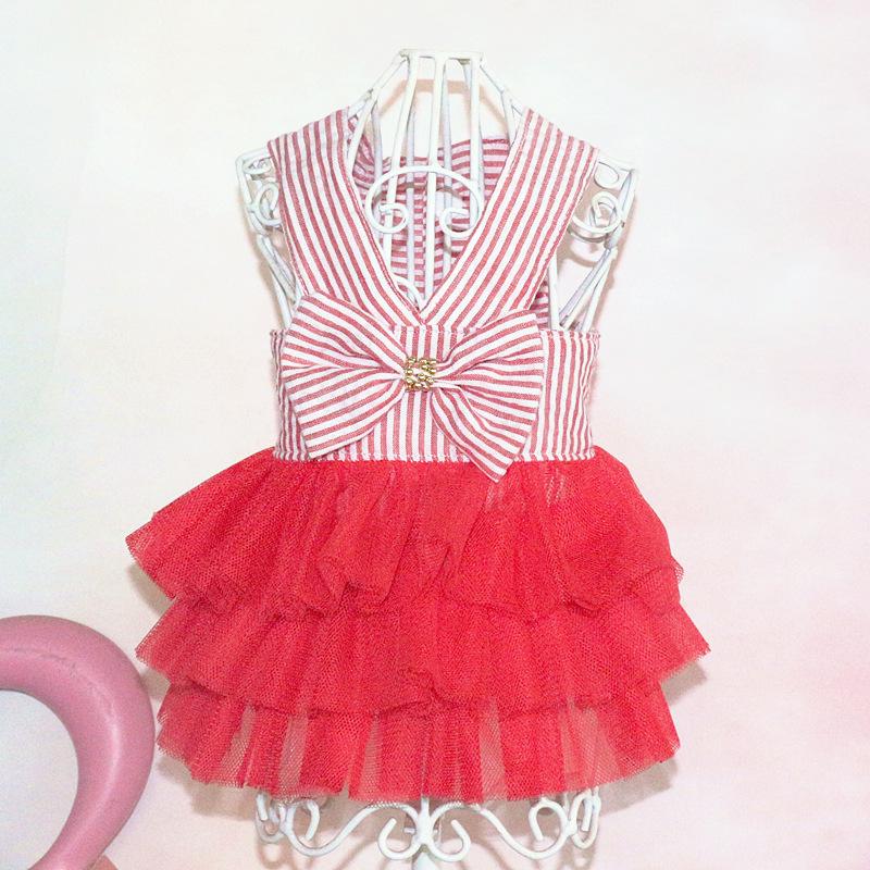 Striped Layered Cake Dress with Teddy, Poodle, Bulldog & Corgi Suspender Skirt for Spring/Summer