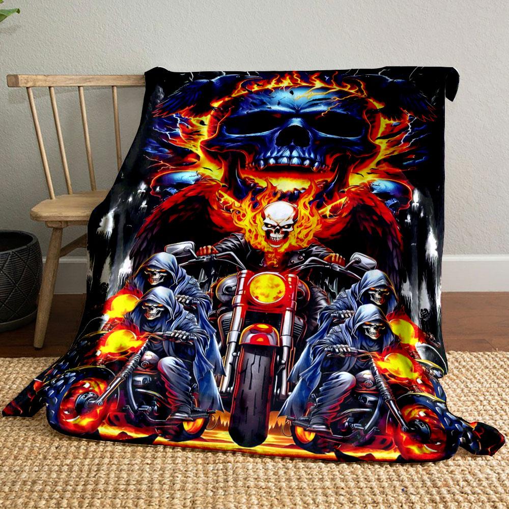 Skull Ghost Rider Motorcycle Blanket bedroom Blanket for Livingroom Couch lunch break Soft throw for Friend's festival Gift