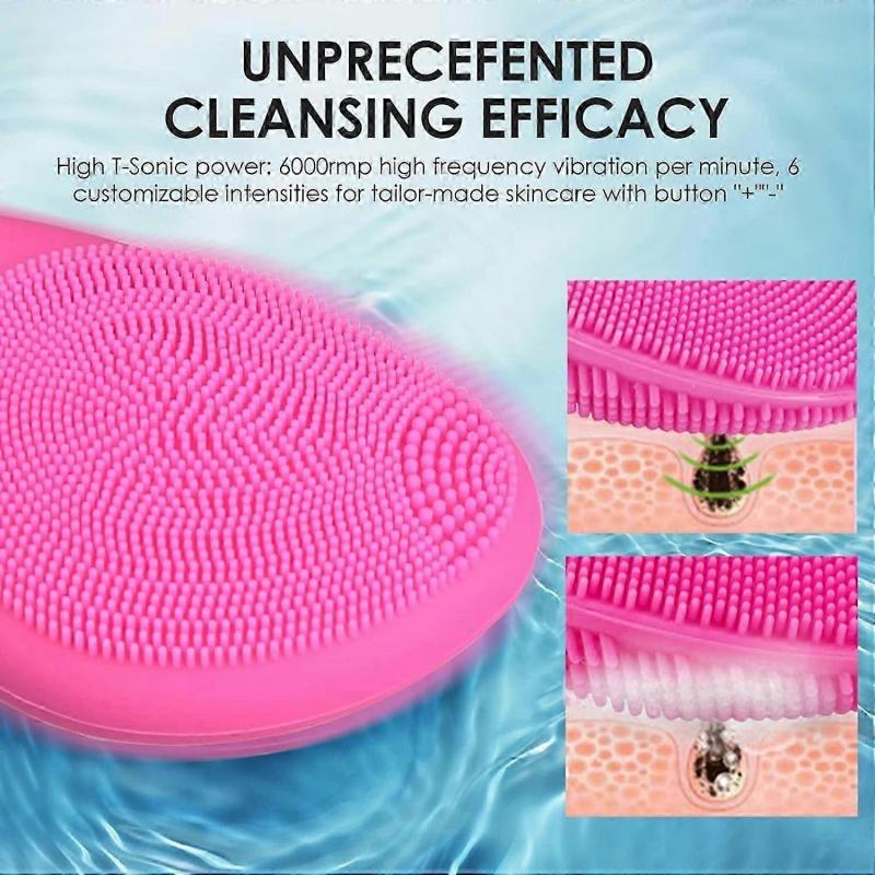 Sonic Facial Cleansing Brush Electric, Waterproof Silicone Face Massager Brush Rechargeable Mini Skin Facial Cleansing Brush(Rose)