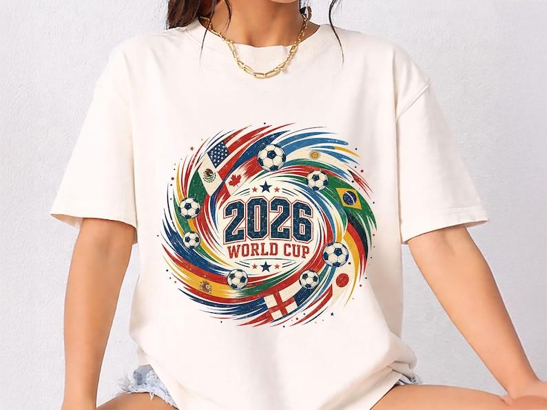 Vintage 2026 World Cup Shirt, Soccer Ball Flags Graphic Tee, Football Fan T-Shirt for Men Women