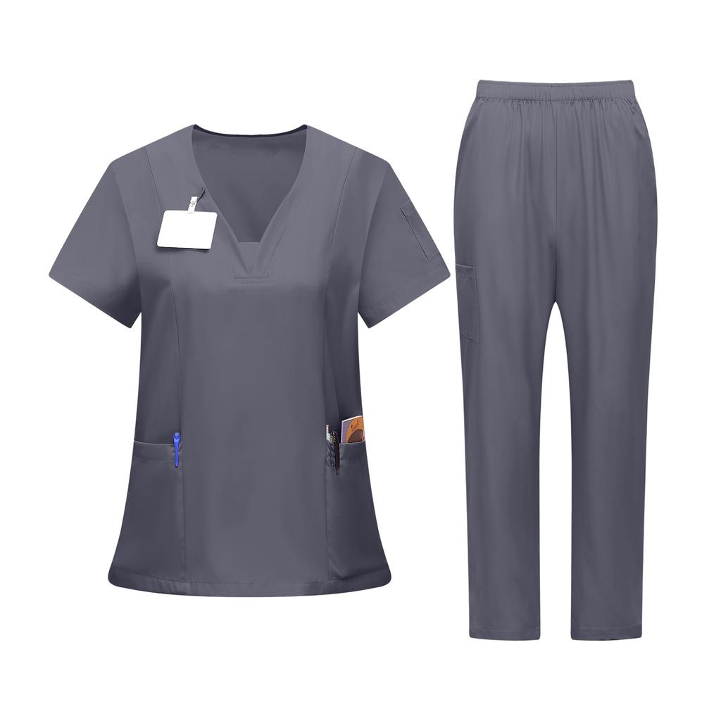 Damen-Uniformset mit V-Ausschnitt Kurzarm-Oberteil und Hose
